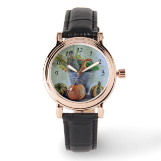 Im Herbst noch Leben mit Kürbis, Blume Armbanduhr