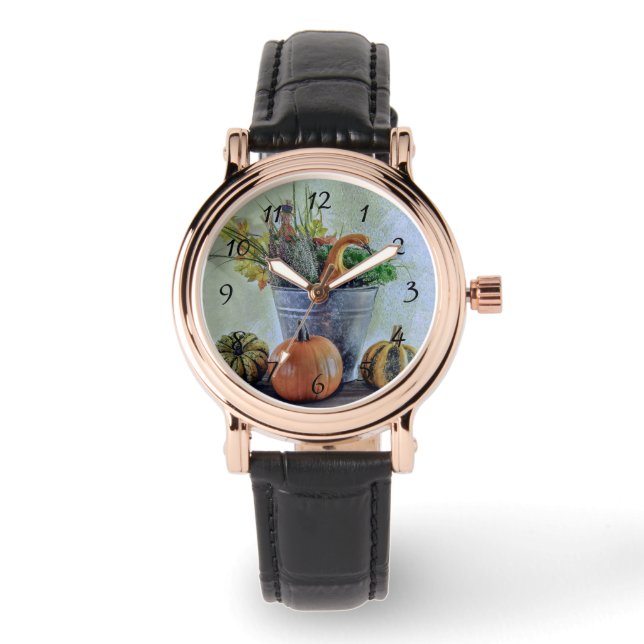Im Herbst noch Leben mit Kürbis, Blume Armbanduhr (Vorderseite)