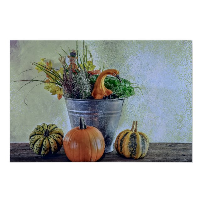 Im Herbst noch Leben mit Kürbis, Blume Poster (Vorderseite)
