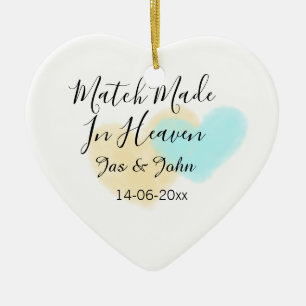 Im Himmel geschlossene Ehe blau gelbe Pastellherz Keramik Ornament
