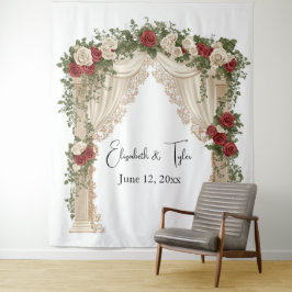 Im Hintergrund der Rose-Kissed-Arch-Hochzeit Wandteppich