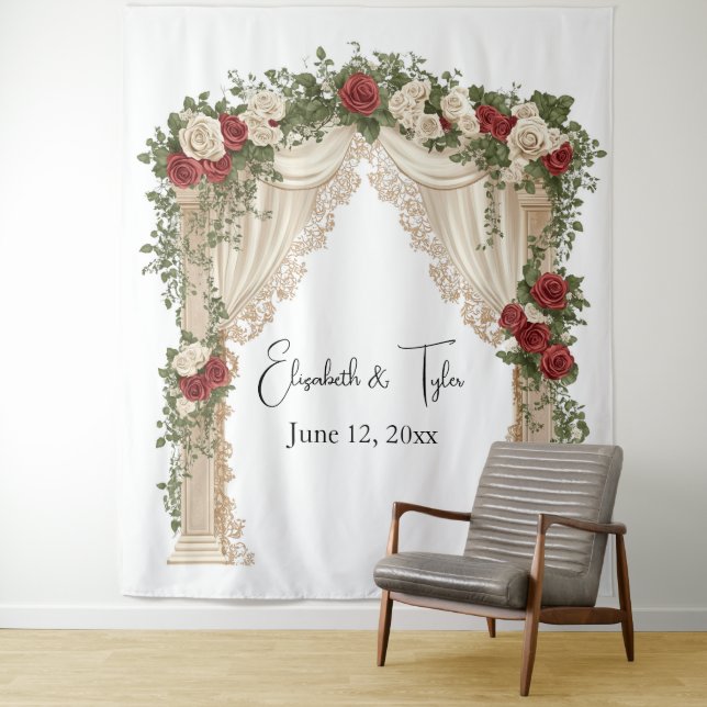Im Hintergrund der Rose-Kissed-Arch-Hochzeit Wandteppich (Beispiel)