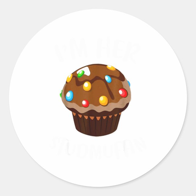 Im His Cupcake Im Her Studmuffin Valentine Matchin Runder Aufkleber (Vorderseite)