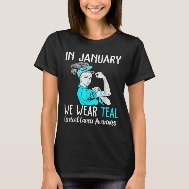Im Januar tragen wir Aquamarin für Gebärmutterhals T-Shirt (Vorderseite)