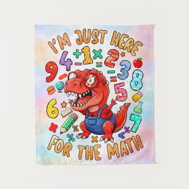 Im Just Here For The Math Funny Dino Shirt Wandteppich (Vorderseite)