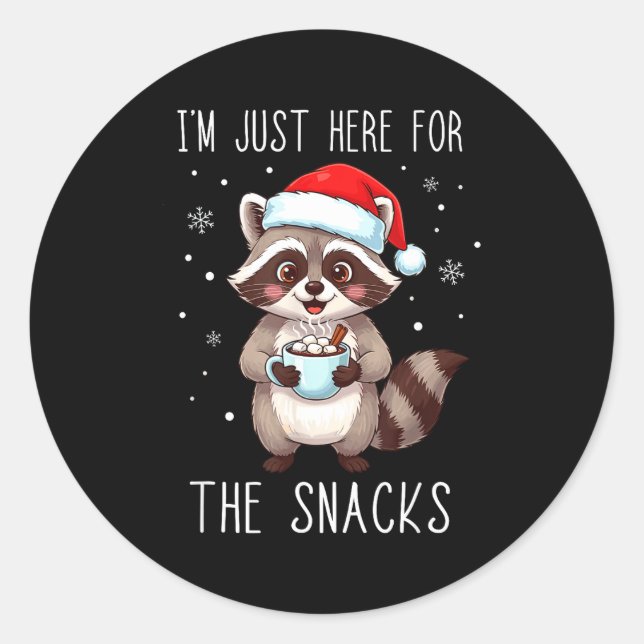 I'm Just Here For The Snacks Christmas Raccoon  Runder Aufkleber (Vorderseite)