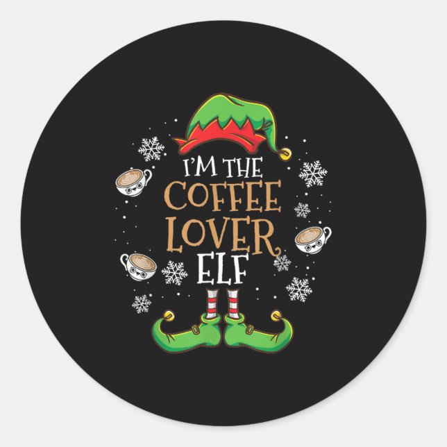 Im Kaffee Lover Elf Weihnachten Runder Aufkleber (Vorderseite)