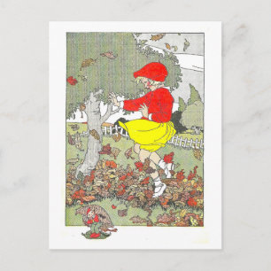 "Im Laub spielen" Herbst-Illustration Postkarte