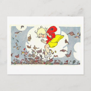 "Im Laub spielen" Herbstillustration Postkarte