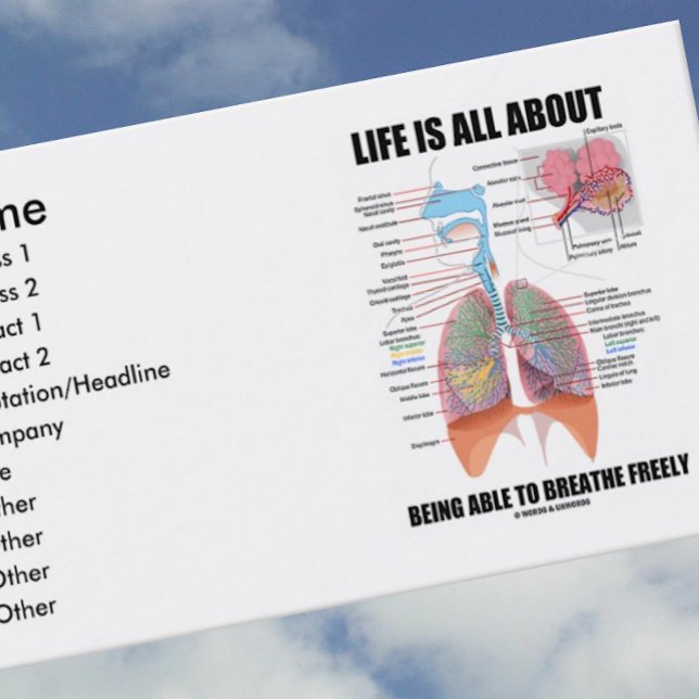 Im Leben geht es darum, frei zu atmen Visitenkarte (Business card featuring respiratory system & life saying for anyone in the respiratory field)