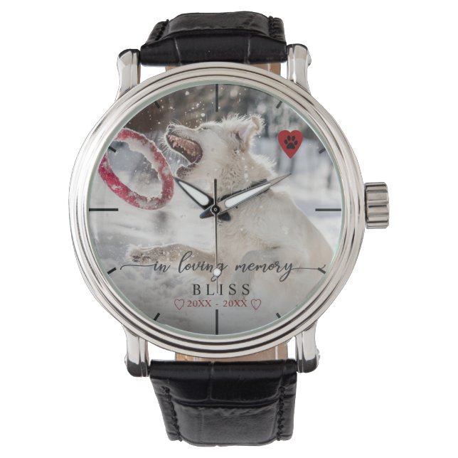 Im Love Memory Pet Foto Paw Print Monogram Armbanduhr (Vorderseite)