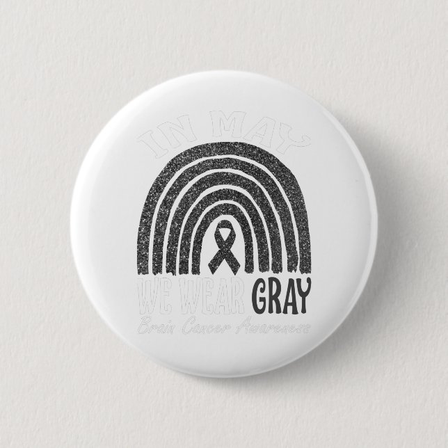 Im Mai tragen wir den Regenbogen des grauen Gehirn Button (Vorderseite)