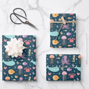 Im Meer schwimmende Meerestiere Geschenkpapier Set