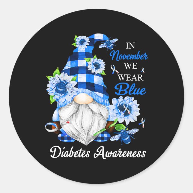 Im November tragen wir blaue Gnome Diabetes-Bewuss Runder Aufkleber (Vorderseite)