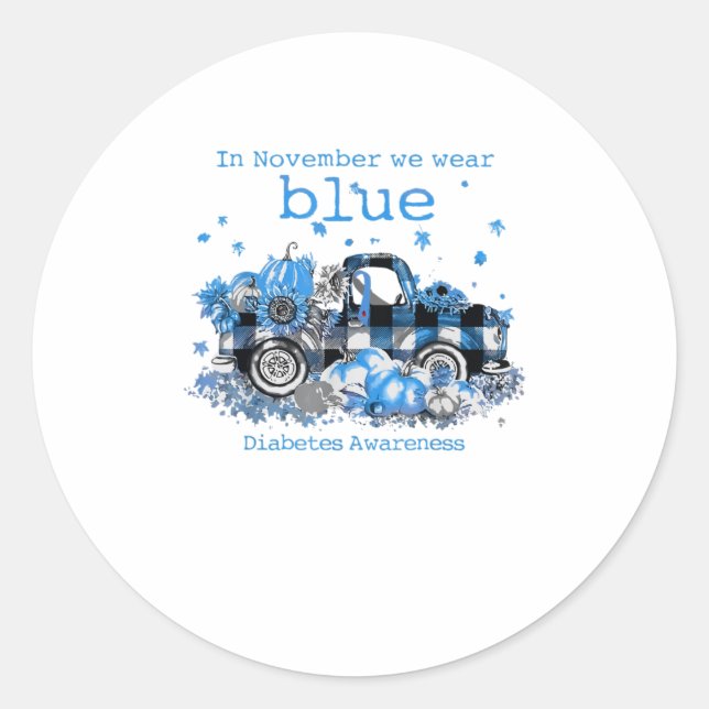 Im November tragen wir Blaue Lkw Diabetes. Runder Aufkleber (Vorderseite)