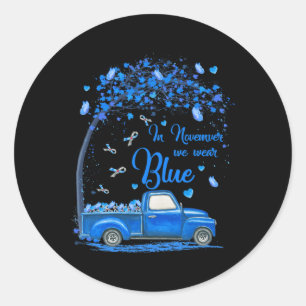 Im November tragen wir Blauer LKW-Schmetterling-Di Runder Aufkleber