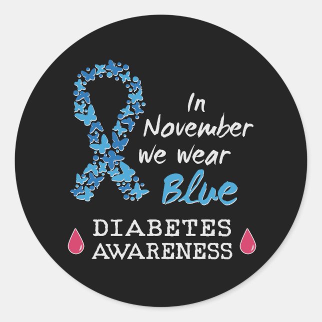 Im November tragen wir blaues Diabetes-Bewusstsein Runder Aufkleber (Vorderseite)