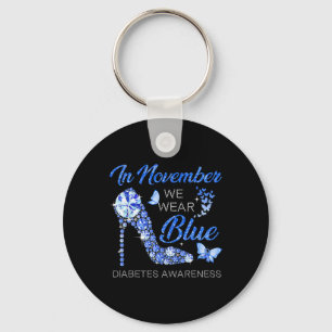 Im November tragen wir Diabetes mit blauer Ribbon- Schlüsselanhänger