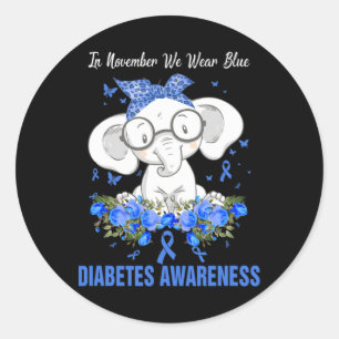 Im November tragen wir eine blaue Elefantendiabete Runder Aufkleber