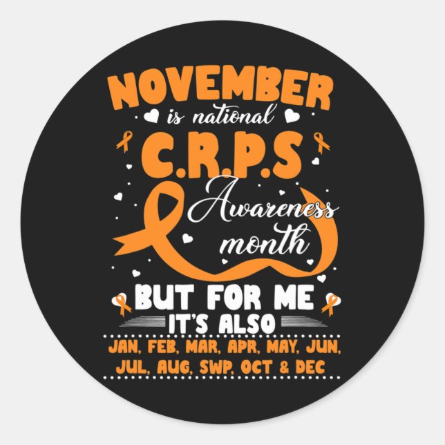 Im November tragen wir Orange Ribbon CRPS Bewussts Runder Aufkleber (Vorderseite)
