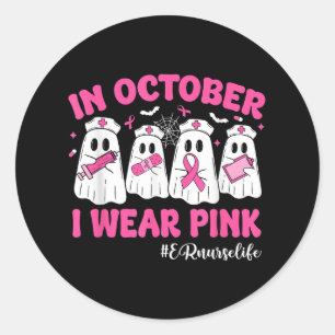 Im Oktober trage ich rosa Er nährt den Brustkrebs Runder Aufkleber