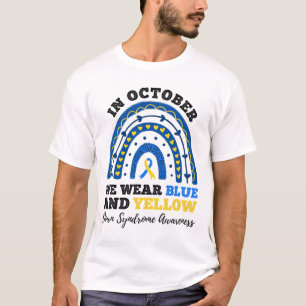 Im Oktober tragen wir das blaue und gelbe Down-Syn T-Shirt