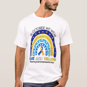 Im Oktober tragen wir das blaue und gelbe Down-Syn T-Shirt
