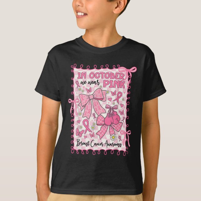 Im Oktober tragen wir eine pinkfarbene Brustkrebse T-Shirt (Vorderseite)