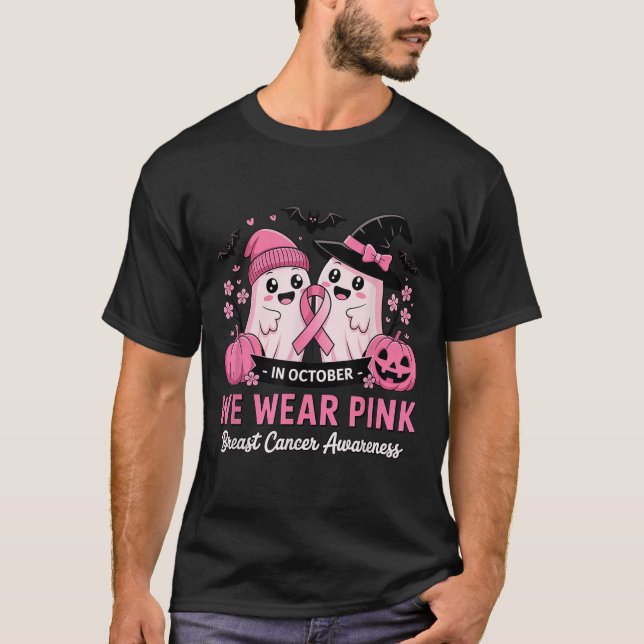 Im Oktober tragen wir NK Niedlich Ghost Breast Can T-Shirt (Vorderseite)