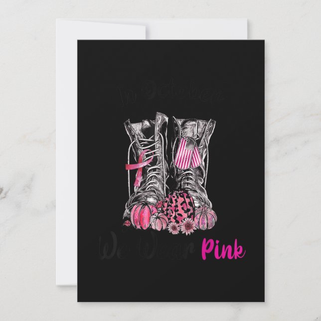 Im Oktober tragen wir Pink Boot Veteran Brustkrebs Save The Date (Vorderseite)