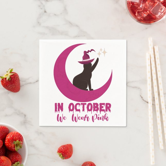 Im Oktober tragen wir Pink Cat Breast Cancene Awar Serviette (Beispiel)