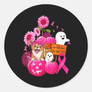 Im Oktober tragen wir Pink Chihuahua Hunde Brustka Runder Aufkleber