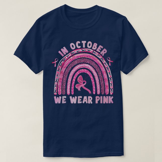 Im Oktober tragen wir Pink Leopard Regenbogen Ribb T-Shirt (Design vorne)