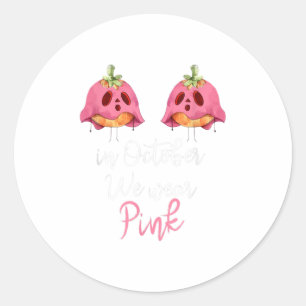 Im Oktober tragen wir Pink Pumpkin Brustkrebs Runder Aufkleber