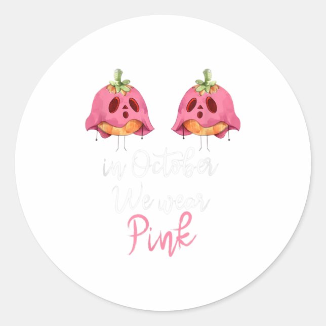 Im Oktober tragen wir Pink Pumpkin Brustkrebs Runder Aufkleber (Vorderseite)