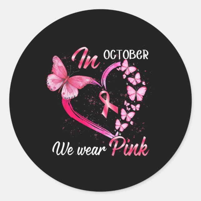 Im Oktober tragen wir rosa Brustkrebs Butterfly Pi Runder Aufkleber (Vorderseite)