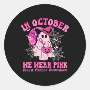 Im Oktober tragen wir rosa Brustkrebs Frauen Geist Runder Aufkleber