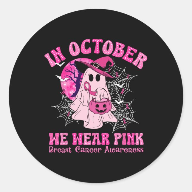 Im Oktober tragen wir rosa Brustkrebs Frauen Geist Runder Aufkleber (Vorderseite)
