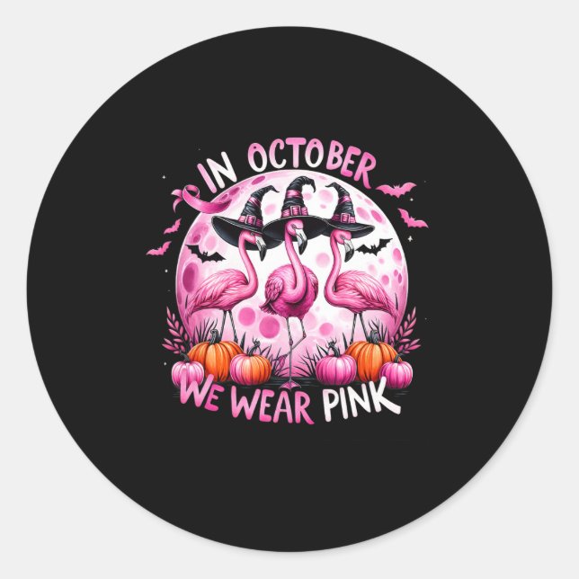 Im Oktober tragen wir rosa Brustkrebs Halloween Runder Aufkleber (Vorderseite)