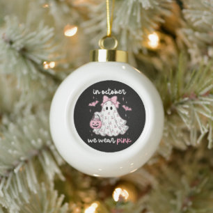 im Oktober tragen wir rosa Geist Halloween Keramik Kugel-Ornament