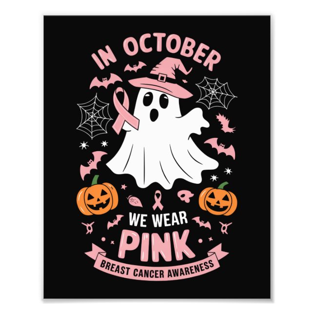 Im Oktober tragen wir rosa Geisterhexen Brustkrebs Fotodruck (Vorne)
