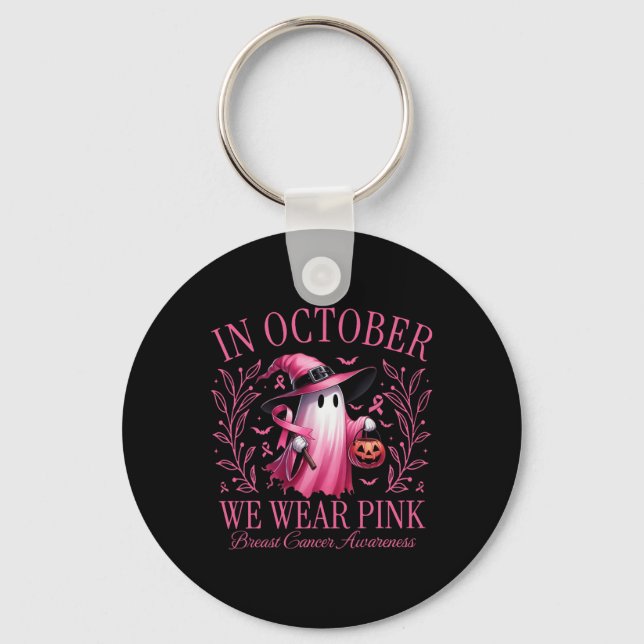 Im Oktober tragen wir rosa Geisterhexen Brustkrebs Schlüsselanhänger (Vorderseite)