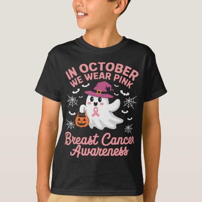 Im Oktober tragen wir rosa Geisterhexen Brustkrebs T-Shirt (Vorderseite)