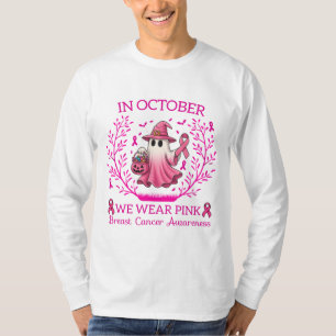 Im Oktober tragen wir rosa Geisterhexen Brustkrebs T-Shirt