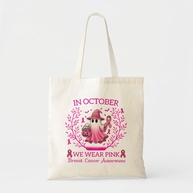 Im Oktober tragen wir rosa Geisterhexen Brustkrebs Tragetasche (Vorne)