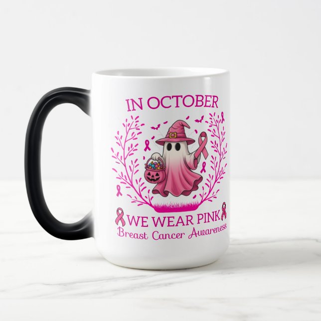 Im Oktober tragen wir rosa Geisterhexen Brustkrebs Verwandlungstasse (Links)
