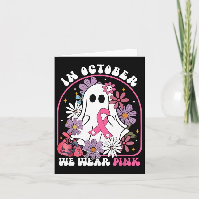 Im Oktober tragen wir rosa Ghost, floraler Brustkr Karte (Vorderseite)