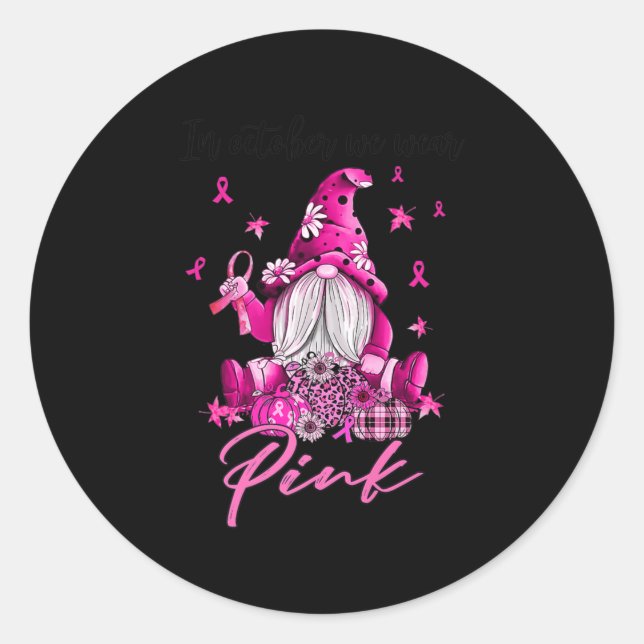 Im Oktober tragen wir rosa Gnome Brustkrebs-Aware Runder Aufkleber (Vorderseite)