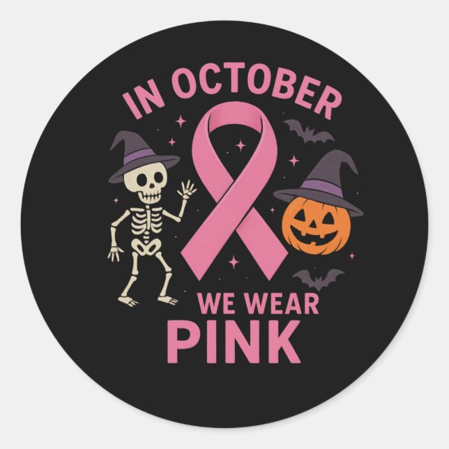Im Oktober tragen wir rosa Halloween-Brust Runder Aufkleber (Vorderseite)