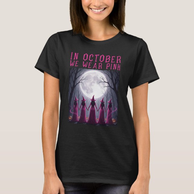 Im Oktober tragen wir rosa Halloween-Brustkrebs T-Shirt (Vorderseite)